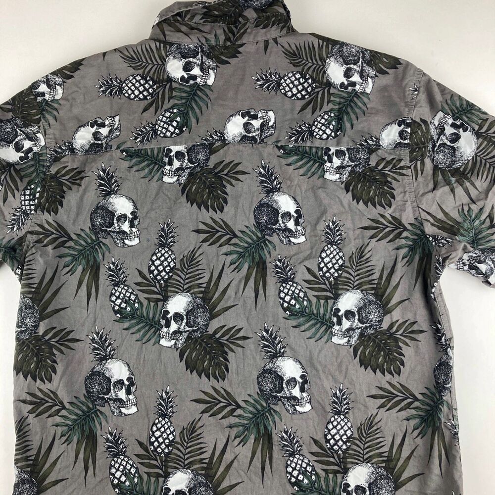 Coastal Mens Large Skull Pineapple Hawaiian Shirt Gray Tropical Button Up - Picture 9 of 9